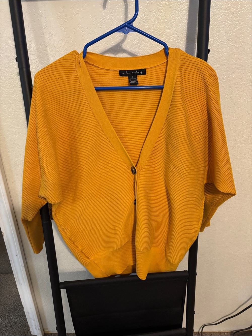 Avenue Mustard Ribbed V-Neck Button Cardigan